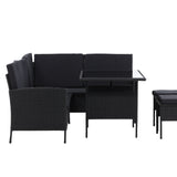 Knock - Rohová pohovka- Černá/Černá - Proutí -