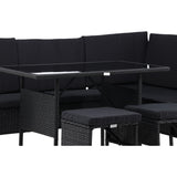 Knock - Rohová pohovka- Černá/Černá - Proutí -