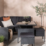 Knock - Rohová pohovka- Černá/Černá - Proutí -