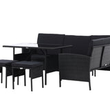 Knock - Rohová pohovka- Černá/Černá - Proutí -