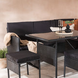 Knock - Rohová pohovka- Černá/Černá - Proutí -