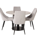 Jídelní stůl Razzia 106 cm - Šedá Terazzo / Černá + Leone jídelní židle - Černé nohy / Světle Šedá manšestrová _4