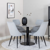 Jídelní stůl Razzia 106 cm - Šedá Terazzo / Černá + Leone jídelní židle - Černé nohy / Světle Šedá manšestrová _4