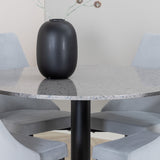 Jídelní stůl Razzia 106 cm - Šedá Terazzo / Černá + Leone jídelní židle - Černé nohy / Světle Šedá manšestrová _4