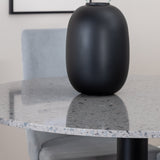 Jídelní stůl Razzia 106 cm - Šedá Terazzo / Černá + Leone jídelní židle - Černé nohy / Světle Šedá manšestrová _4