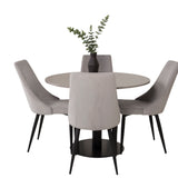 Jídelní stůl Razzia 106 cm - Šedá Terazzo / Černá + Leone jídelní židle - Černé nohy / Světle Šedá manšestrová _4