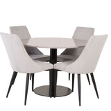 Jídelní stůl Razzia 106 cm - Šedá Terazzo / Černá + Leone jídelní židle - Černé nohy / Světle Šedá manšestrová _4