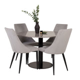 Jídelní stůl Razzia 106 cm - Šedá Terazzo / Černá + Leone jídelní židle - Černé nohy / Světle Šedá manšestrová _4