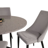 Jídelní stůl Razzia 106 cm - Šedá Terazzo / Černá + Leone jídelní židle - Černé nohy / Světle Šedá manšestrová _4