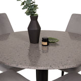 Jídelní stůl Razzia 106 cm - Šedá Terazzo / Černá + Leone jídelní židle - Černé nohy / Světle Šedá manšestrová _4