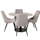 Razzia Jídelní stůl 106 cm - Šedá Terazzo / Černá - Velvet Deluxe Jídelní židle - Černé nohy / Světle Šedý samet 4