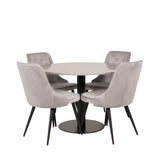 Razzia Jídelní stůl 106 cm - Šedá Terazzo / Černá - Velvet Deluxe Jídelní židle - Černé nohy / Světle Šedý samet 4