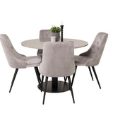 Razzia Jídelní stůl 106 cm - Šedá Terazzo / Černá - Velvet Deluxe Jídelní židle - Černé nohy / Světle Šedý samet 4