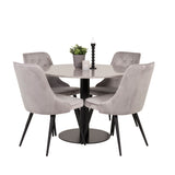 Razzia Jídelní stůl 106 cm - Šedá Terazzo / Černá - Velvet Deluxe Jídelní židle - Černé nohy / Světle Šedý samet 4