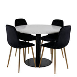 Jídelní stůl Razzia 106 cm -Bílá Terazzo / Černá - Židle Polar - Black Velvet / Matná mosazná noha 4