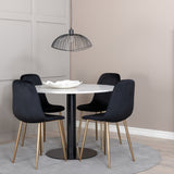 Jídelní stůl Razzia 106 cm -Bílá Terazzo / Černá - Židle Polar - Black Velvet / Matná mosazná noha 4