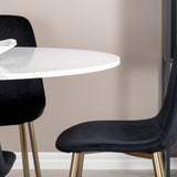 Jídelní stůl Razzia 106 cm -Bílá Terazzo / Černá - Židle Polar - Black Velvet / Matná mosazná noha 4