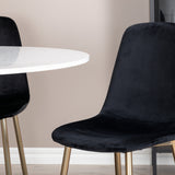Jídelní stůl Razzia 106 cm -Bílá Terazzo / Černá - Židle Polar - Black Velvet / Matná mosazná noha 4