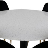 Jídelní stůl Razzia 106 cm -Bílá Terazzo / Černá - Židle Polar - Black Velvet / Matná mosazná noha 4