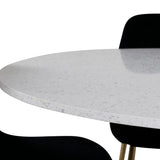 Jídelní stůl Razzia 106 cm -Bílá Terazzo / Černá - Židle Polar - Black Velvet / Matná mosazná noha 4