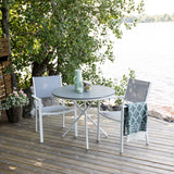 Parma cafébord ø90 - vit alu / grå aintwood+Copacabana Karmstol (stapelbar) Vit