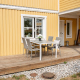 Break matbord - Vit alu / grå aintwood - 205*90+Anna Karmstol (stapelbar) - Grå