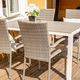 Break matbord - Vit alu / grå aintwood - 205*90+Anna Karmstol (stapelbar) - Grå