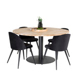 Kruhový stůl Cirebon - 140 cm - Teak / Black + Velvet Matstol - Svart / Svart Sammet_4