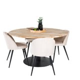 Kruhový stůl Cirebon - 140 cm - Teak / Black + Velvet Matstol - Svart / Créme _4