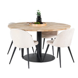 Kruhový stůl Cirebon - 140 cm - Teak / Black + Velvet Matstol - Svart / Créme _4