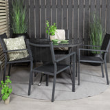 Stůl Volta ø 90 – černá/sklo – stohovací židle Copacabana – černá/černá 4