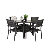 Stůl Volta ø 90 – černá/sklo – stohovací židle Copacabana – černá/černá 4