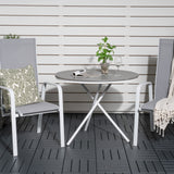 Parma cafébord ø90 - Bílá Alu / Šedá Aintwood+Copacabana Polohovací křeslo (stohovatelné) - Bílá Alu / Šedá Textilene_2