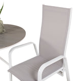 Parma cafébord ø90 - Bílá Alu / Šedá Aintwood+Copacabana Polohovací křeslo (stohovatelné) - Bílá Alu / Šedá Textilene_2