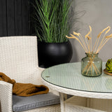 Jídelní stůl Volta - Bílý - ø90+Malin křeslo s polštářem - Bílý / Šedý polštář_2