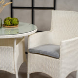 Jídelní stůl Volta - Bílý - ø90+Malin křeslo s polštářem - Bílý / Šedý polštář_2