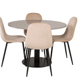 Jídelní stůl Razzia 106 cm - Šedá Terazzo / Černá+Polar Jídelní židle - Černé nohy / Béžová Velvet_4