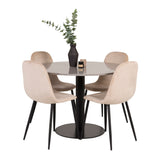 Jídelní stůl Razzia 106 cm - Šedá Terazzo / Černá+Polar Jídelní židle - Černé nohy / Béžová Velvet_4