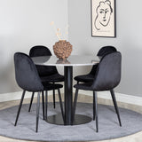 Jídelní stůl Razzia 106 cm - Šedá Terazzo / Jídelní židle Black+Polar - Černé nohy / Black Velvet_4