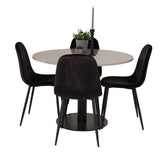 Jídelní stůl Razzia 106 cm - Šedá Terazzo / Jídelní židle Black+Polar - Černé nohy / Black Velvet_4