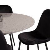 Jídelní stůl Razzia 106 cm - Šedá Terazzo / Jídelní židle Black+Polar - Černé nohy / Black Velvet_4