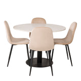 Jídelní stůl Razzia 106 cm - Bílá Terazzo / Jídelní židle Black+Polar - Černé nohy / Béžová Velvet_4