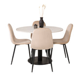 Jídelní stůl Razzia 106 cm - Bílá Terazzo / Jídelní židle Black+Polar - Černé nohy / Béžová Velvet_4