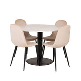 Jídelní stůl Razzia 106 cm - Bílá Terazzo / Jídelní židle Black+Polar - Černé nohy / Béžová Velvet_4