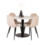 Jídelní stůl Razzia 106 cm - Bílá Terazzo / Jídelní židle Black+Polar - Černé nohy / Béžová Velvet_4