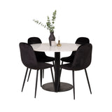 Jídelní stůl Razzia 106cm - Bílý Terazzo / Jídelní židle Black+Polar - Černé nohy / Black Velvet_4
