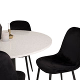 Jídelní stůl Razzia 106cm - Bílý Terazzo / Jídelní židle Black+Polar - Černé nohy / Black Velvet_4