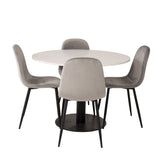 Jídelní stůl Razzia 106 cm - Bílá Terazzo / Jídelní židle Black+Polar - Černé nohy / Světle šedá Velvet_4