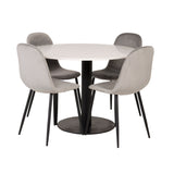 Jídelní stůl Razzia 106 cm - Bílá Terazzo / Jídelní židle Black+Polar - Černé nohy / Světle šedá Velvet_4