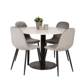 Jídelní stůl Razzia 106 cm - Bílá Terazzo / Jídelní židle Black+Polar - Černé nohy / Světle šedá Velvet_4